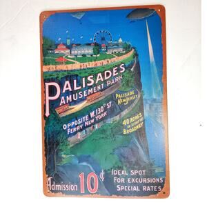 Palisades Amusement Park Tin Sign 12×8 Vintage New Jersey Retro Metal Decor